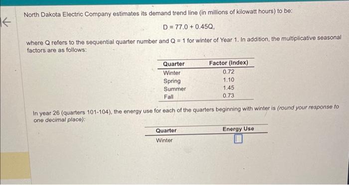 Solved D=77.0+0.45Q. where Q refers to the sequential | Chegg.com