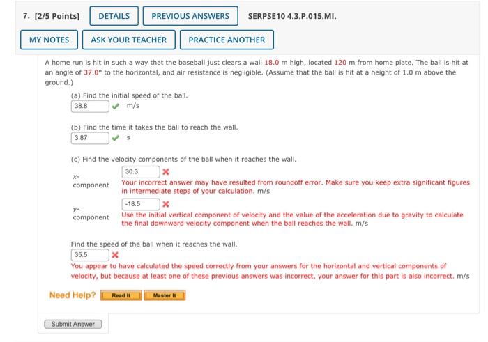 Solved home run is hit in such a way that the baseball just | Chegg.com