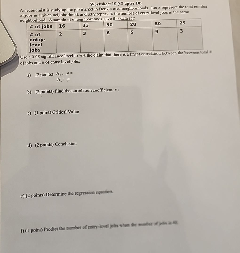 Solved Worksheet 10 (Chapter 10)An economist is studying the | Chegg.com