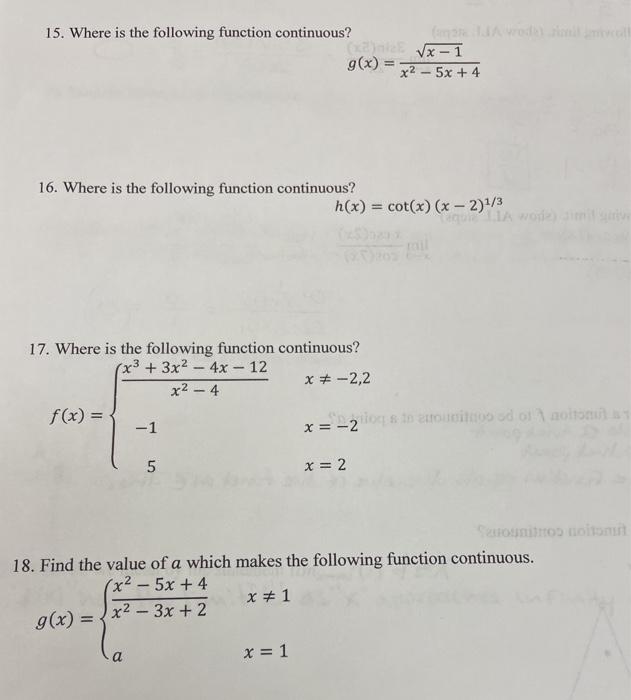 Solved 15. Where is the following function continuous? 963) | Chegg.com