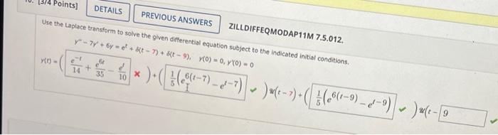 Solved Points] DETAILS PREVIOUS ANSWERS Use the Laplace | Chegg.com