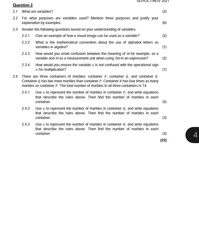 Solved Question 2 2.1 What are variables? (2) 2.2 For what | Chegg.com