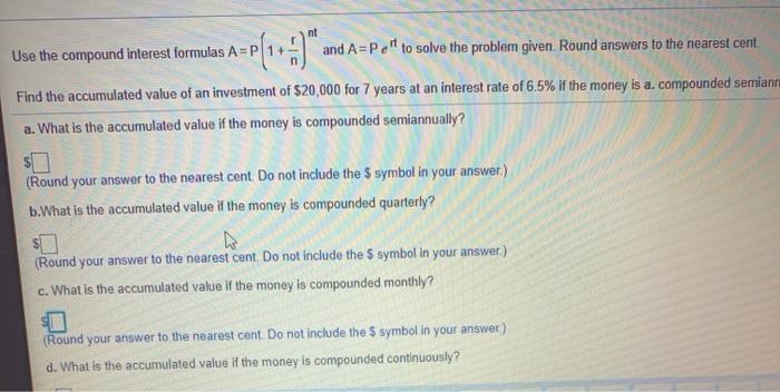 Solved nt and A=Pe" to solve the problem given. Round | Chegg.com