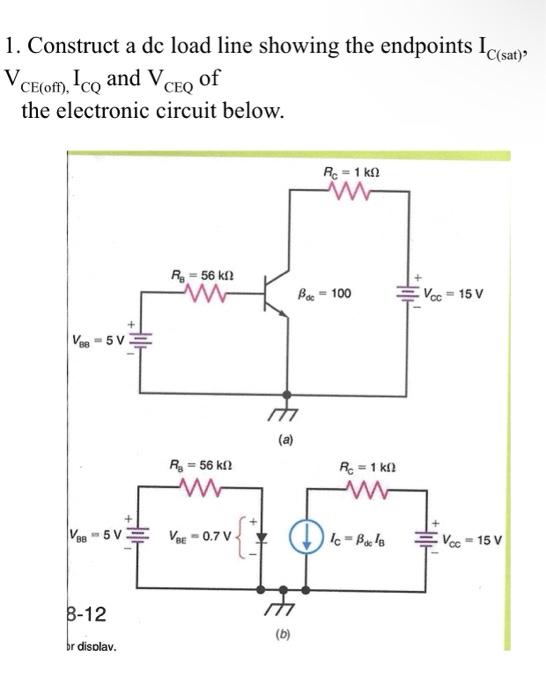 Solved 1. Construct a dc load line showing the endpoints IC | Chegg.com