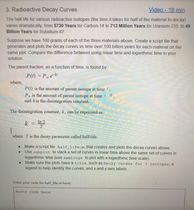 solved 3 radioactive decay curves video 18 min the hal chegg com chegg