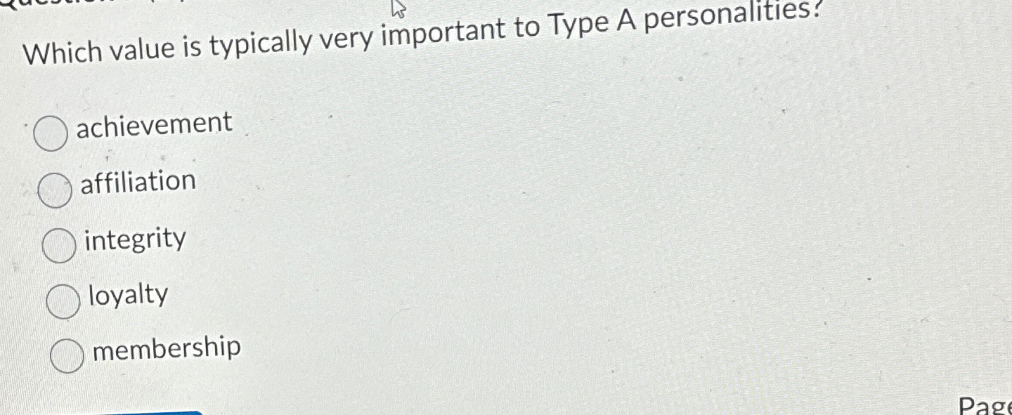 Solved Which value is typically very important to Type A | Chegg.com