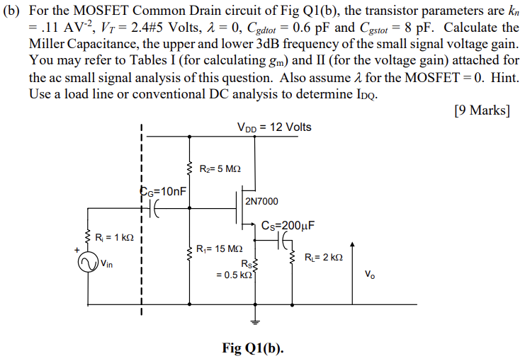 Solved (b) ﻿For the MOSFET Common Drain circuit of Fig | Chegg.com