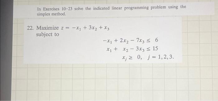 Solved In Exercise 22 solve the indicated linear programming | Chegg.com