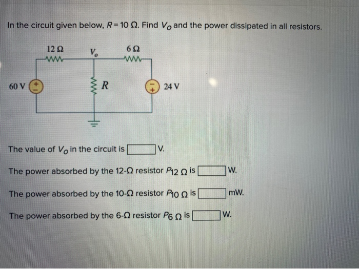 Solved In the circuit given below, R=10 . Find Vo and the | Chegg.com