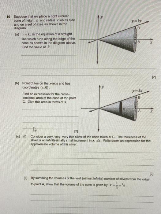 Solved yako B 10 Suppose that we place a right circular cone | Chegg.com