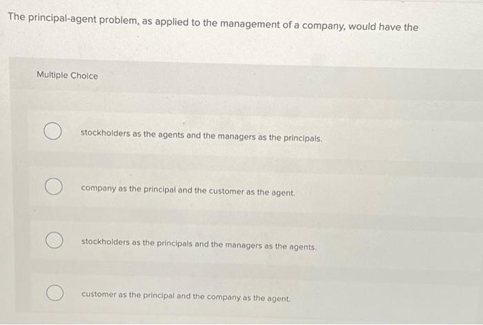 Solved The principal-agent problem, as applied to the | Chegg.com