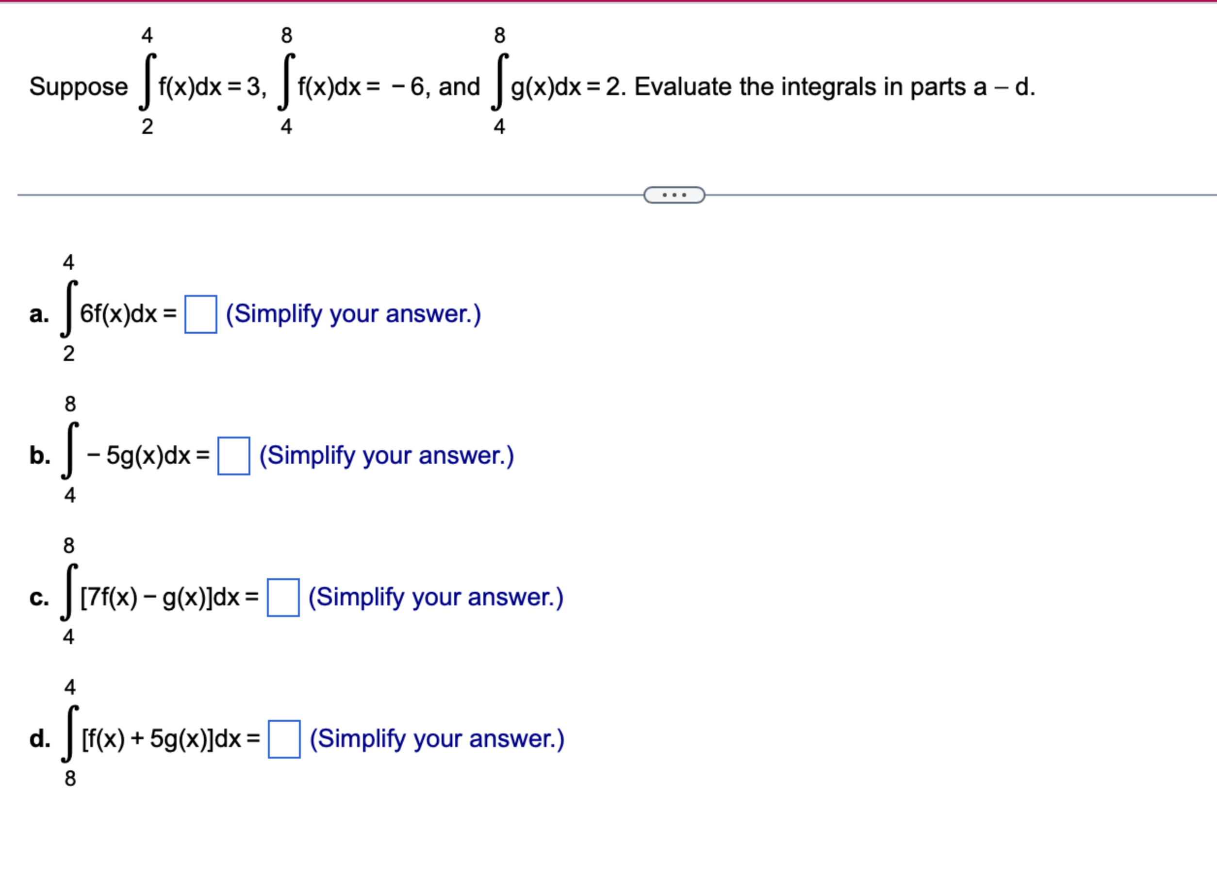 Solved Suppose ∫24f X Dx 3 ∫48f X Dx 6 ﻿and ∫48g X Dx 2