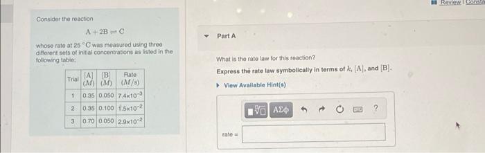 Solved Review Con Consider the reaction Part A A2B0 whose | Chegg.com