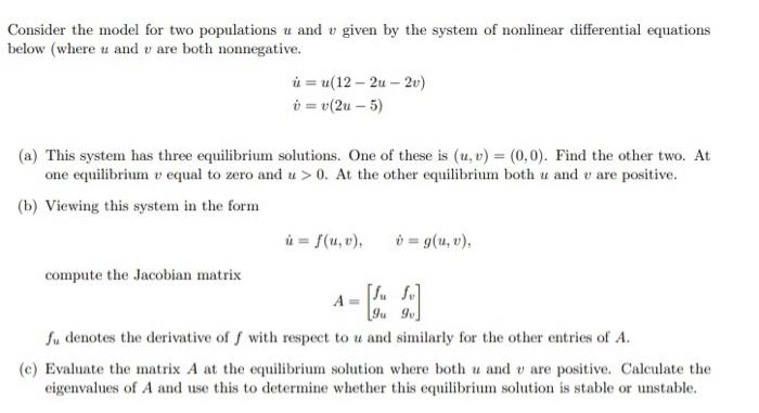 Solved Consider the model for two populations u and v given | Chegg.com