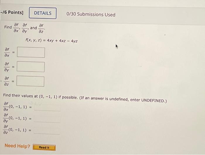 Solved − 6 Points] 0 30 Submissions Used Find ∂x∂f ∂y∂f And
