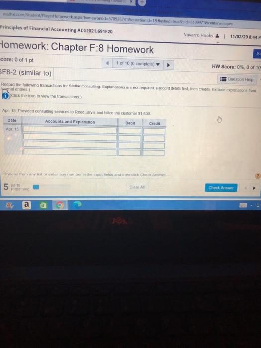 Solved Chapter F:8 Homework 1 of 10 (0 complete) HV sactions | Chegg.com