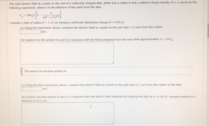 Solved The total electric field at a point on the axis of a | Chegg.com
