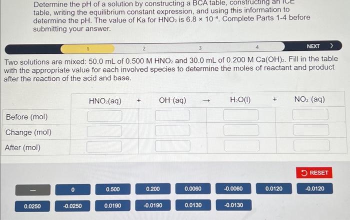 Solved Determine the pH of a solution by constructing a BCA | Chegg.com