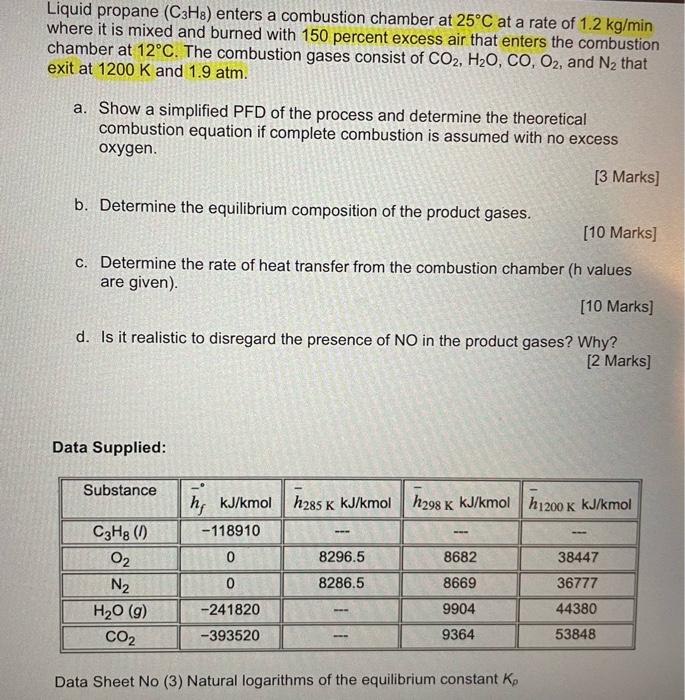 Solved Liquid propane (C3H8) enters a combustion chamber at | Chegg.com