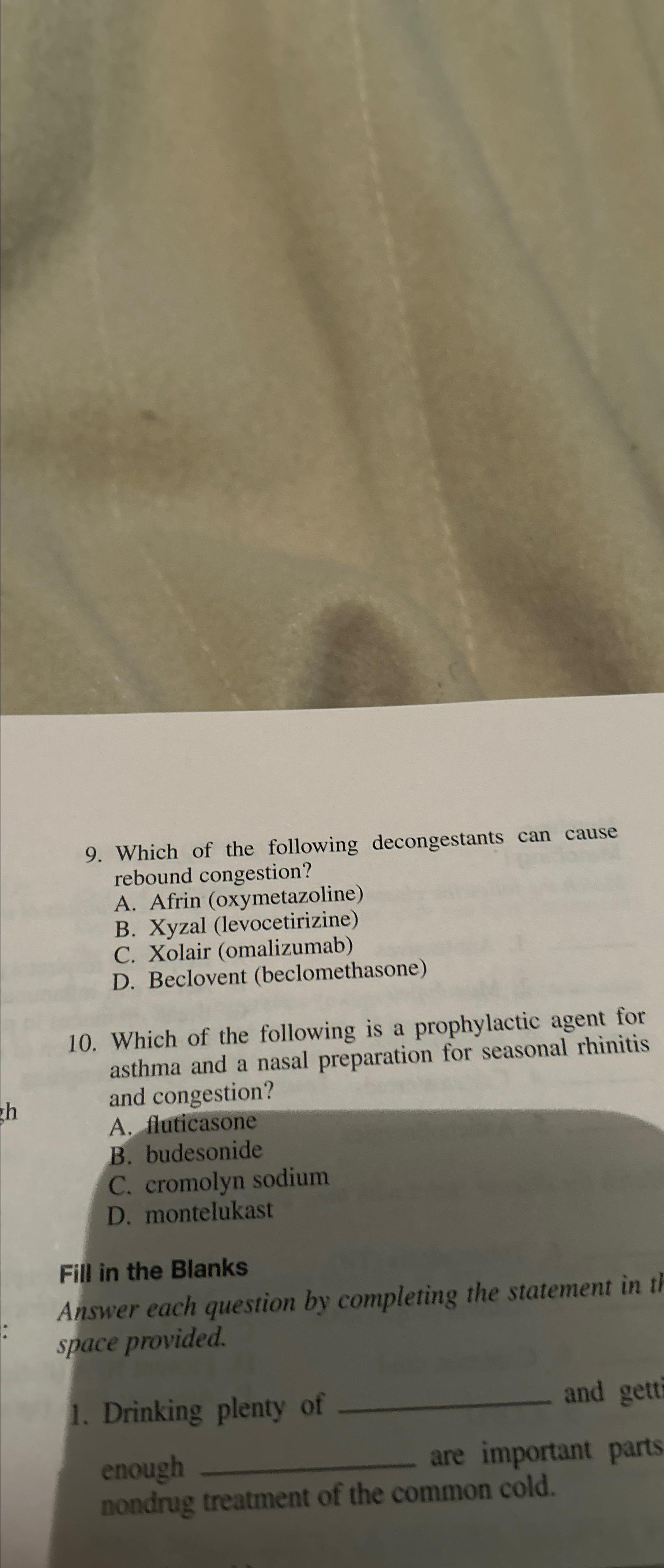 Solved Which of the following decongestants can cause