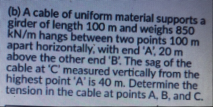 Uniform Cable Example Solids Solved (b) A cable of uniform material supports a girder of | Chegg.com
