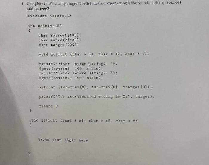Solved 1. Complete the following program such that the | Chegg.com