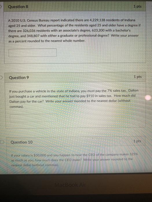 Solved > Question 8 1 Pts A 2010 U.S. Census Bureau Report | Chegg.com