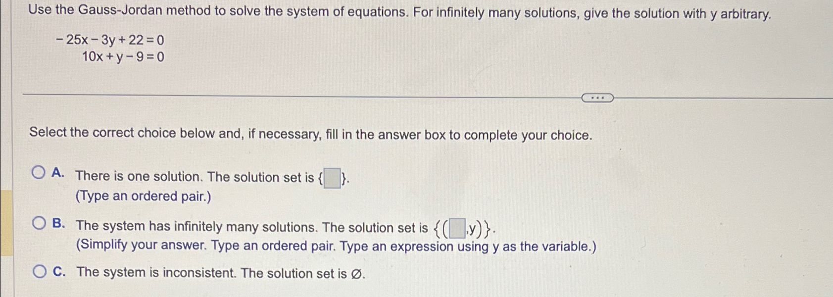 Solved Use the Gauss-Jordan method to solve the system of | Chegg.com