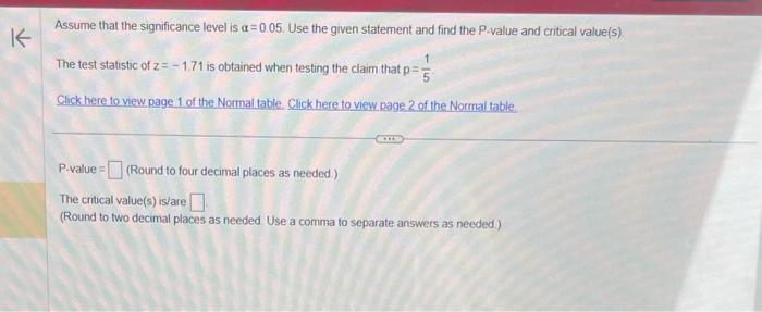 Solved Assume that the significance level is α=0.05. Use the | Chegg.com