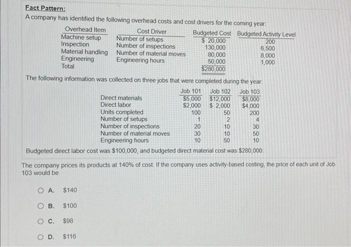 Solved Fact Pattern: A company has identified the following | Chegg.com
