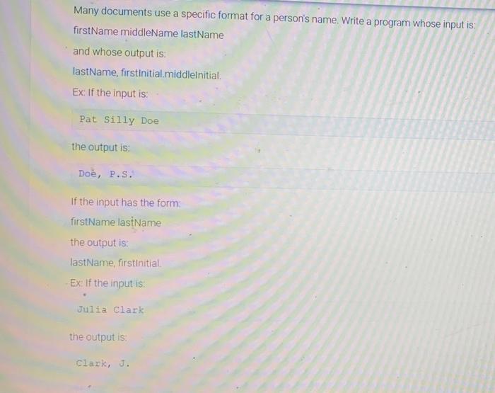Solved Many documents use a specific format for a person's | Chegg.com
