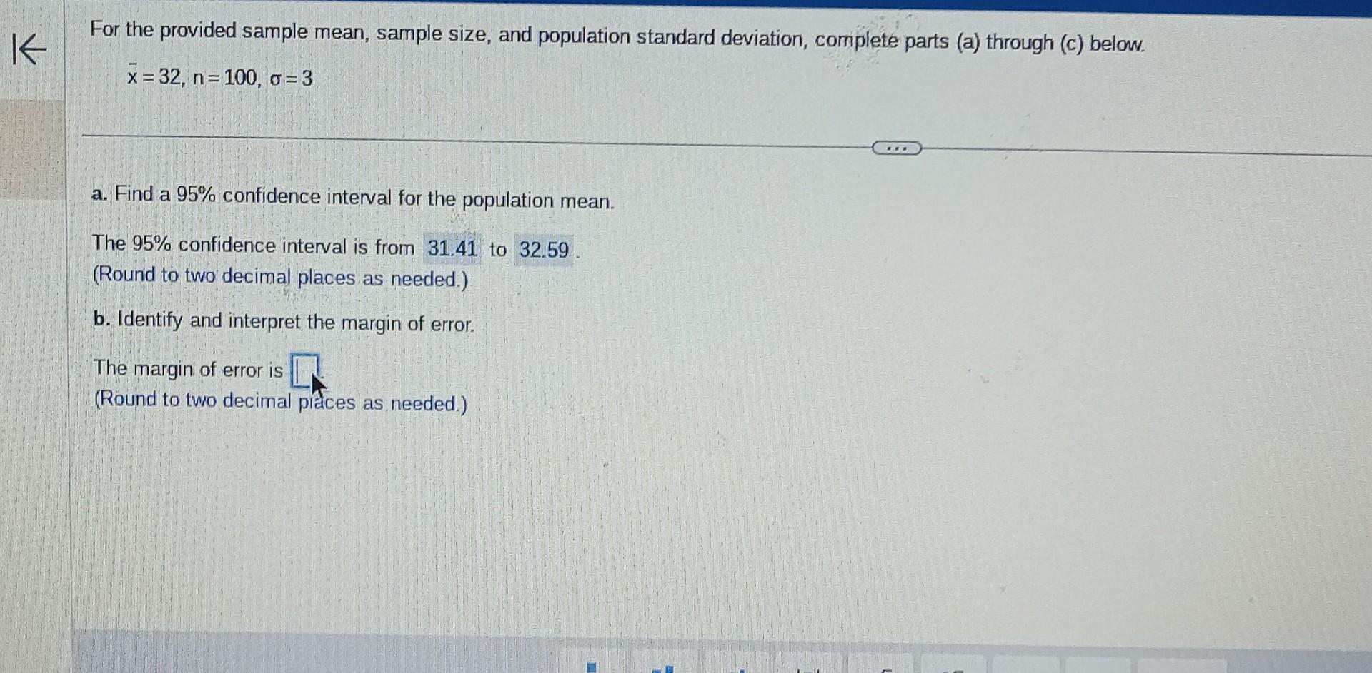 Solved For The Provided Sample Mean, Sample Size, And | Chegg.com