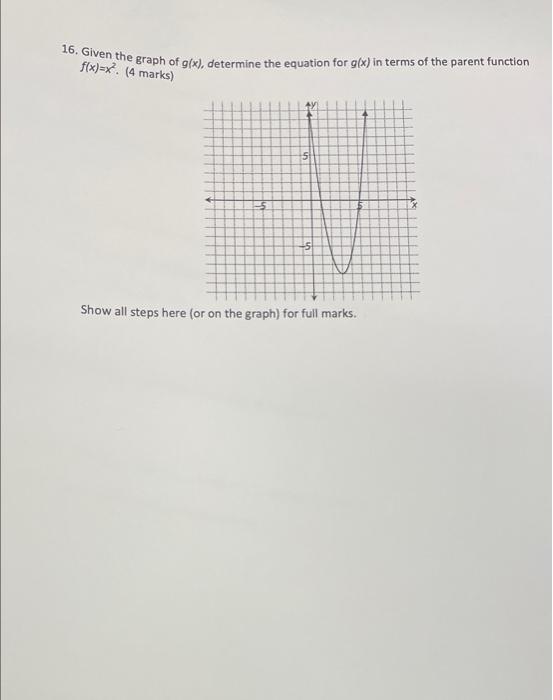 Solved 16. Given the graph of g(x), determine the equation | Chegg.com