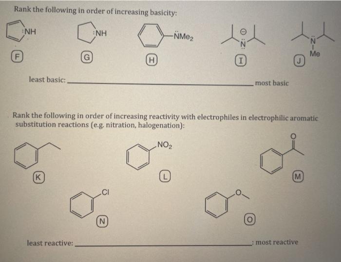 Solved Rank the following in order of increasing basicity: | Chegg.com