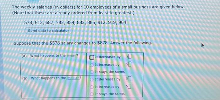 Solved The weekly salaries (in dollars) for 10 employees of | Chegg.com