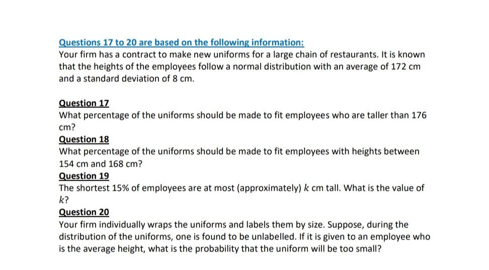 Solved Questions 17 to 20 are based on the following | Chegg.com