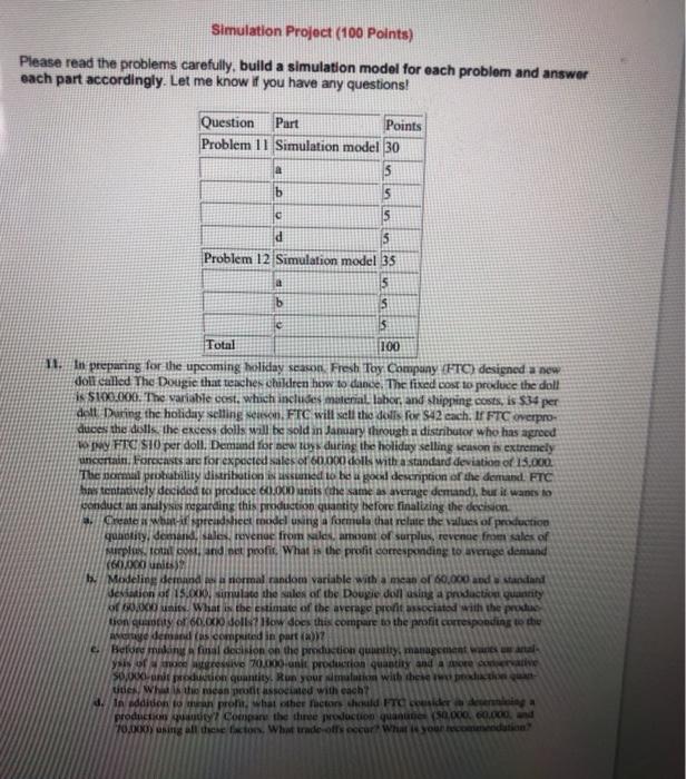Solved Simulation Project (100 Points) Please read the | Chegg.com