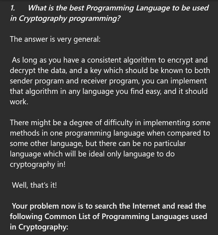 Solved 1. What is the best Programming Language to be used | Chegg.com