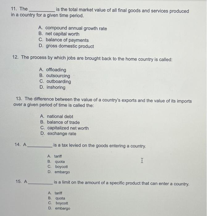 Solved 11. The is the total market value of all final goods | Chegg.com