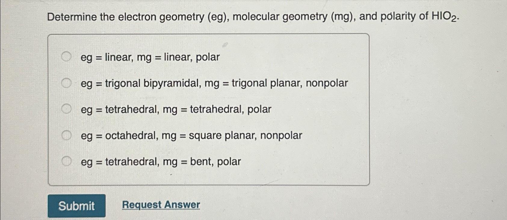 Solved Determine The Electron Geometry Eg ﻿molecular