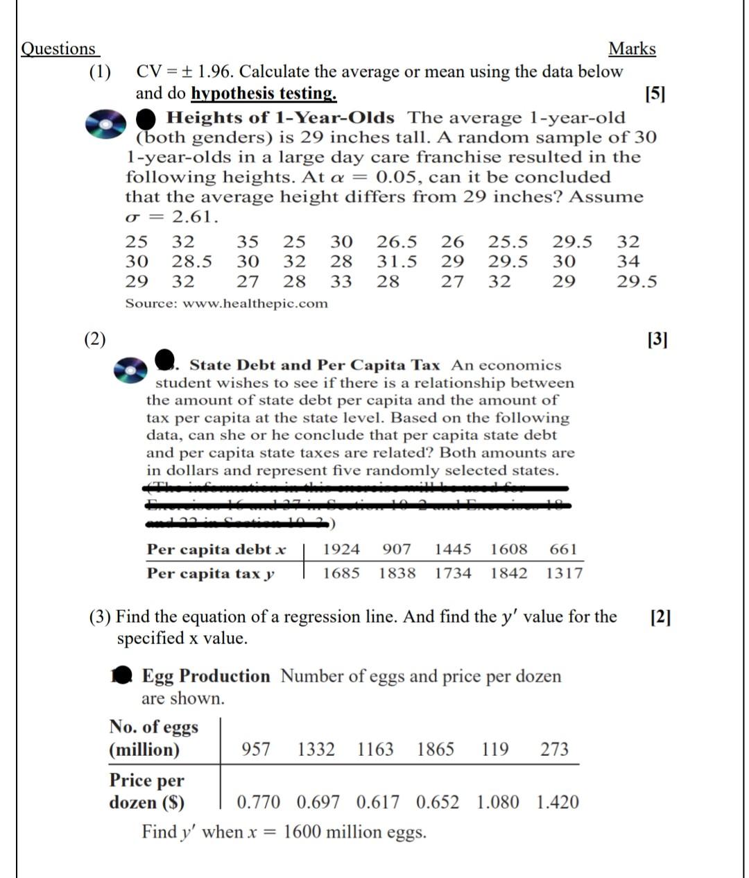 Solved Questions (1) Marks CV = 1.96. Calculate the average | Chegg.com