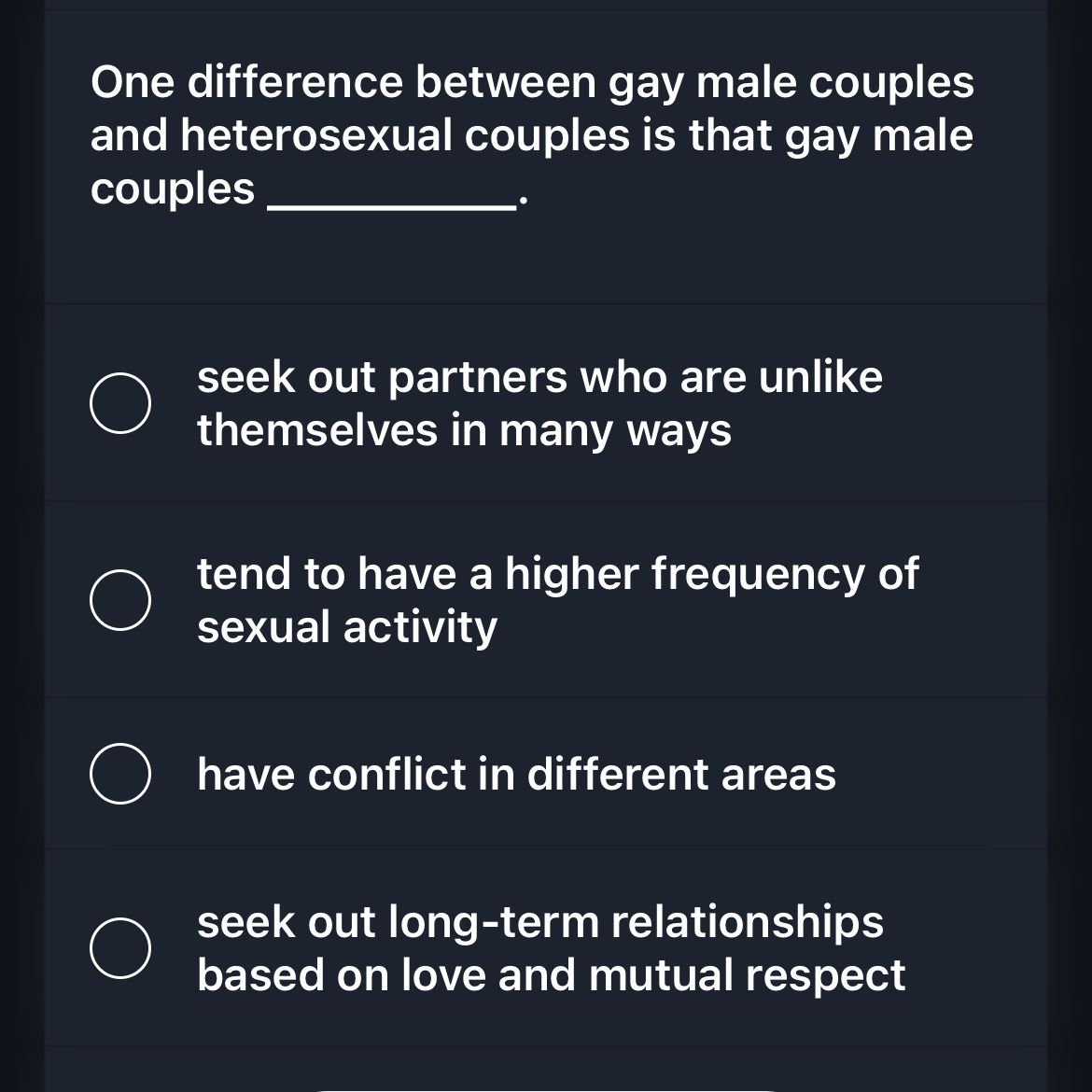 One difference between gay male couples and | Chegg.com