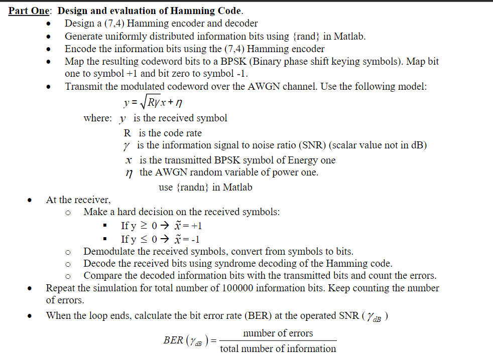 Solved Part One: Design and evaluation of Hamming | Chegg.com