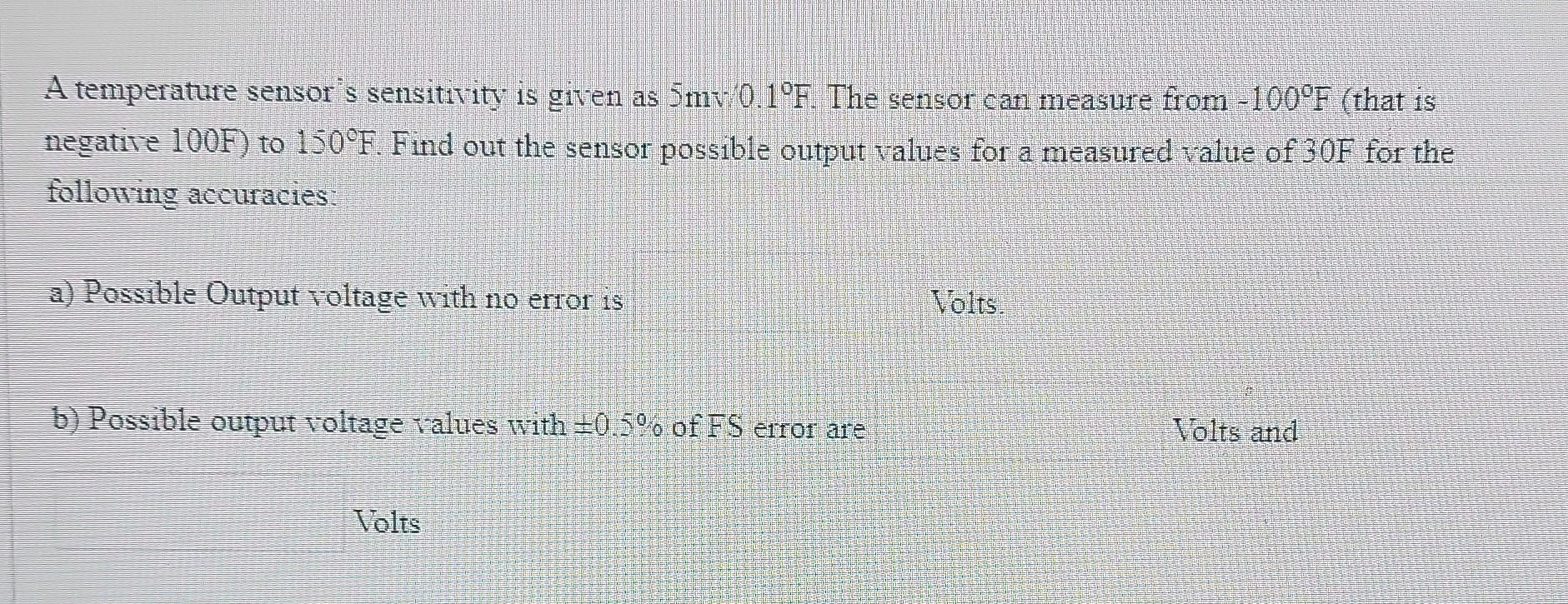 Solved A temperature sensor's sensitivity is given as 5my | Chegg.com