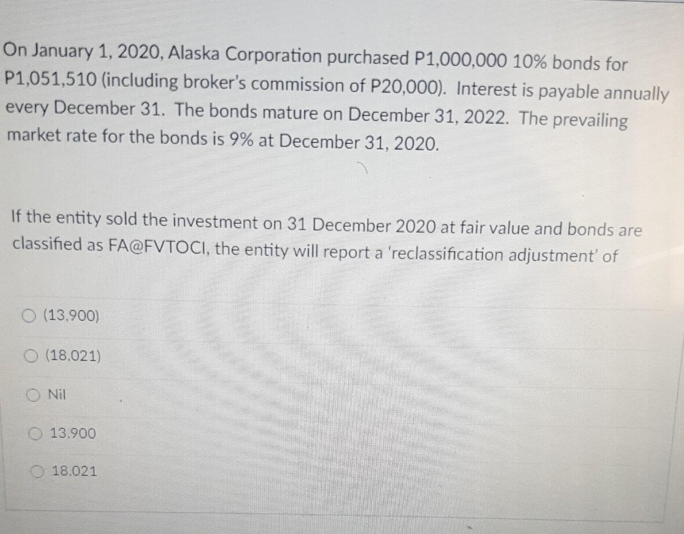 Solved On January 1, 2020, Alaska Corporation purchased