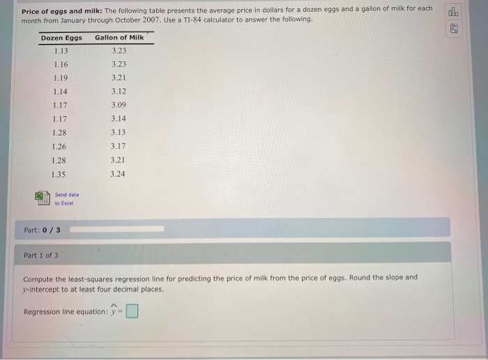 Solved ol Price of eggs and milk The following table