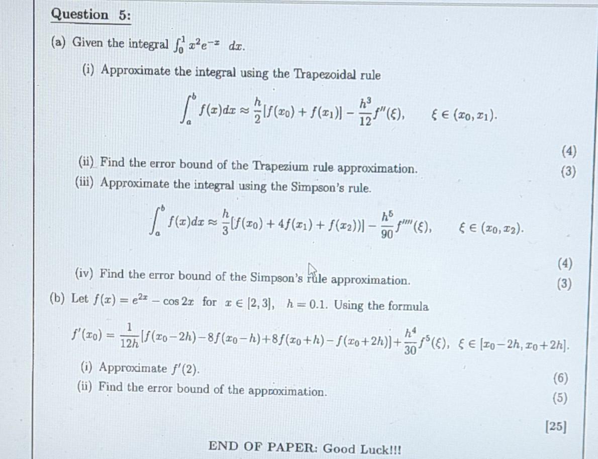 Solved A Given The Integral ∫01x2e−xdx I Approximate