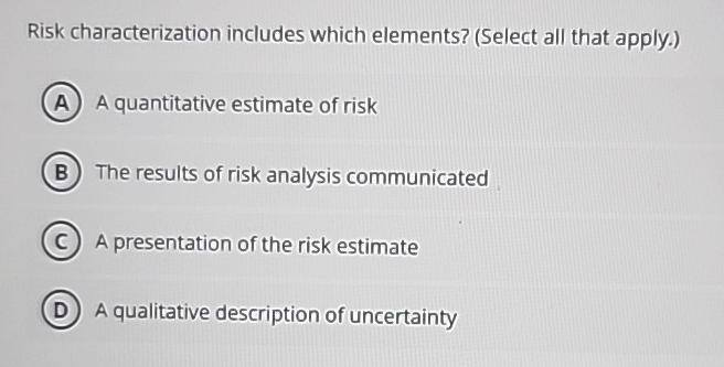 Solved Risk characterization includes which elements? | Chegg.com
