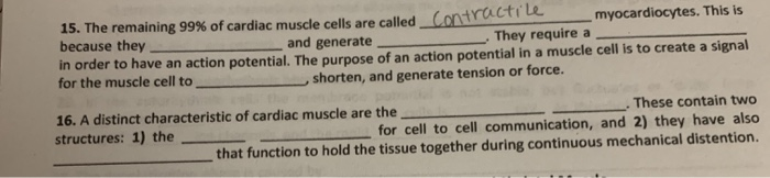 Solved 15. The remaining 99% of cardiac muscle cells are | Chegg.com