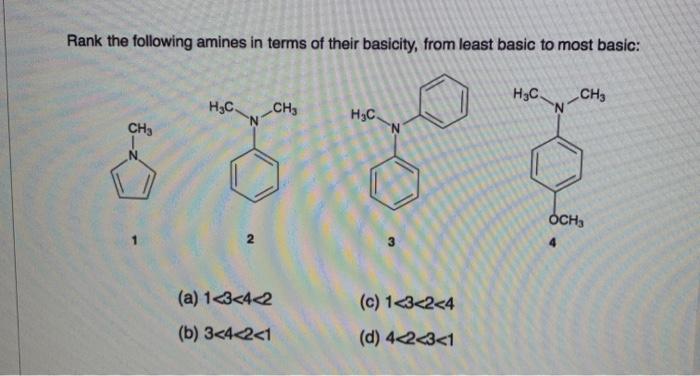 Solved Rank the following amines in terms of their basicity, | Chegg.com